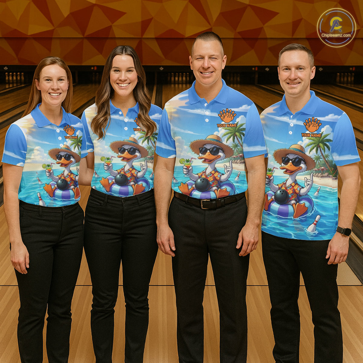 Funny Duck Bowling Jersey For Men Custom Tropical Beach Bowling Shirt Team Polo & Quarter Zip TDM6459