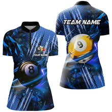 Load image into Gallery viewer, Billiard 8 Ball &amp; 9 Ball Glowing Blue Custom Women Polo &amp; Quarter-Zip Shirt, Billiard Apparel Attire TDM1732