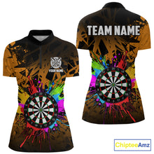 Load image into Gallery viewer, Orange funny dartboard quarter zip shirt for women built for darts tournaments and league competition.