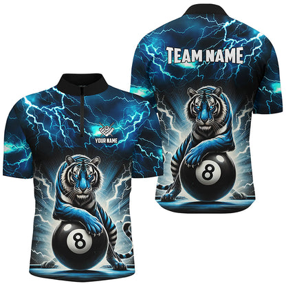 Lightning Thunder Tiger Custom Blue 8 Ball Pool Shirts For Men, Billiard Team League Jerseys TDM2419