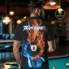 Load image into Gallery viewer, Blue And Orange Flaming Smoke 8 Ball Men's Billiard Shirt, Pool Team Shirts Custom Billiard Jersey TDM5142
