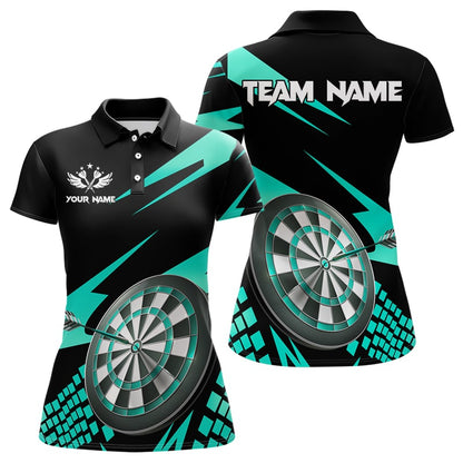 Cyan Black Custom Dart Shirts For Women, Personalized 3D Darts Board Dart Jerseys Polo & 1/4 Zip TDM3139