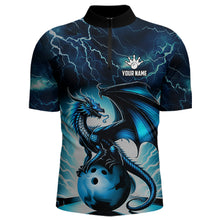 Load image into Gallery viewer, Blue Thunder Lightning Custom Dragon Bowling Shirts For Men, Bowling Team Jerseys Polo &amp; 1/4 Zip TDM3678