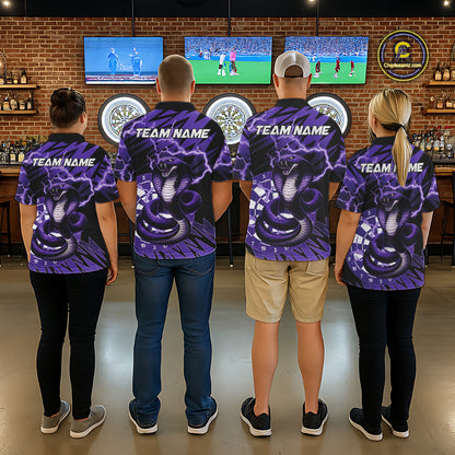 Custom Purple Dartboard Cobra Snake Lightning Darts Shirt For Women, Dart Team Jersey Polo & 1/4 Zip TDM6016