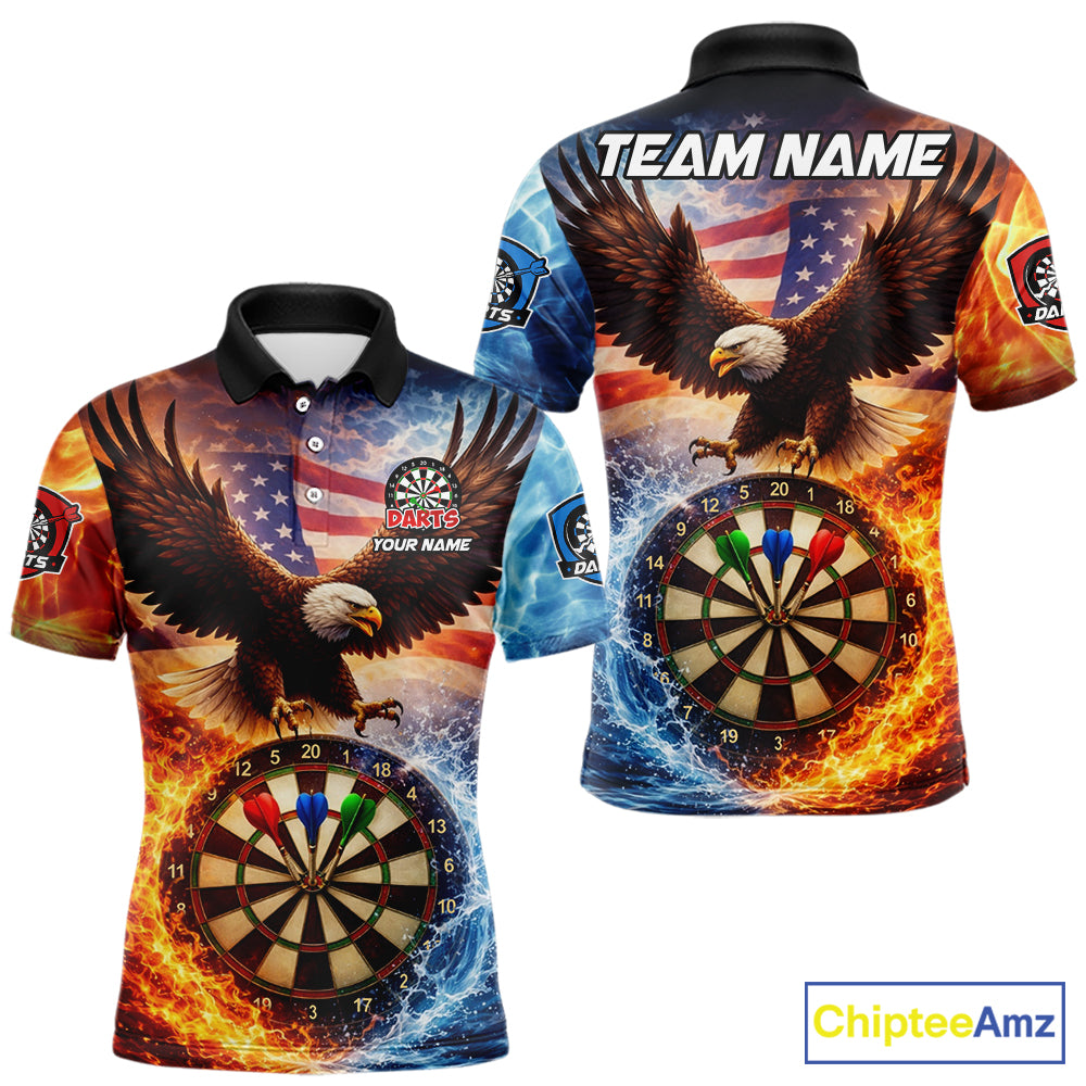 American Flag Eagle Water Fire Darts Shirt For Men Custom Darts Jersey Team Polo & 1/4 Zip TDM6018