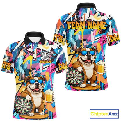 Funny Bulldog Colorful Graffiti Darts Shirt For Men Custom Darts Team Jersey Polo & 1/4 Zip TDM6464