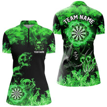 Load image into Gallery viewer, Fire Flame Darts Board Custom Skull Dart Shirts For Women, Grim Reaper  Dart Jerseys | Green TDM2904