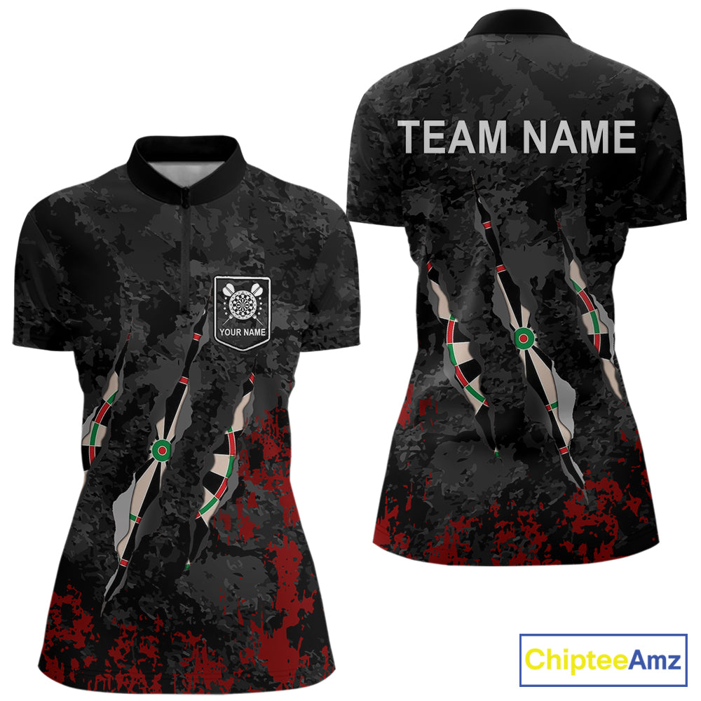 Custom Red Black Grunge Dart Shirts With Pocket Option For Women, Darts Jersey TDM5371