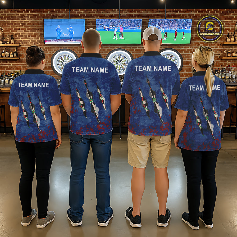 Custom Blue Red Grunge Dart Shirts With Pocket Option For Women, Darts Jersey TDM5372