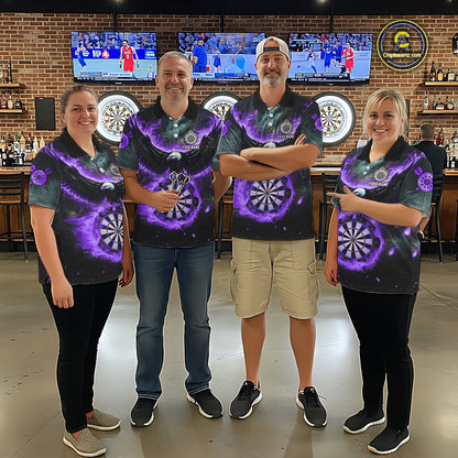 Personalized Fire Flame Purple Dartboard Eagle Dart Shirts For Women, Darts League Team Jerseys TDM5374