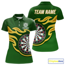 Load image into Gallery viewer, Personalized Green Dartboard Flame Gold Darts Shirt For Women, Darts Jersey Team Polo &amp; 1/4 Zip TDM5872
