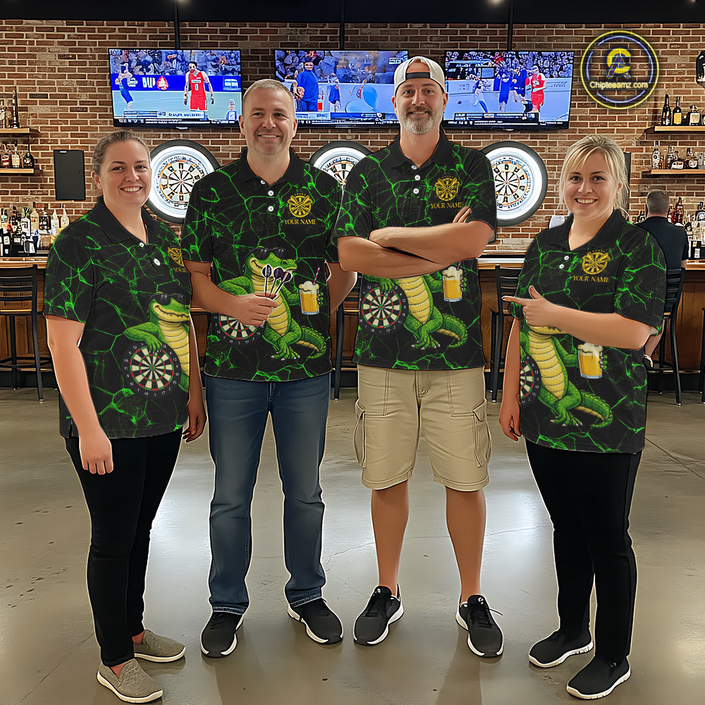 Black And Green Funny Alligator Darts Shirt For Men Custom Lightning Darts Team Jersey Outfit TDM5873