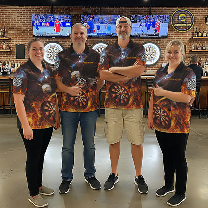Personalized Fire Flame Eagle Darts Polo & 1/4 Zip Custom Darts Shirt For Men, Darts Team Jersey TDM5377