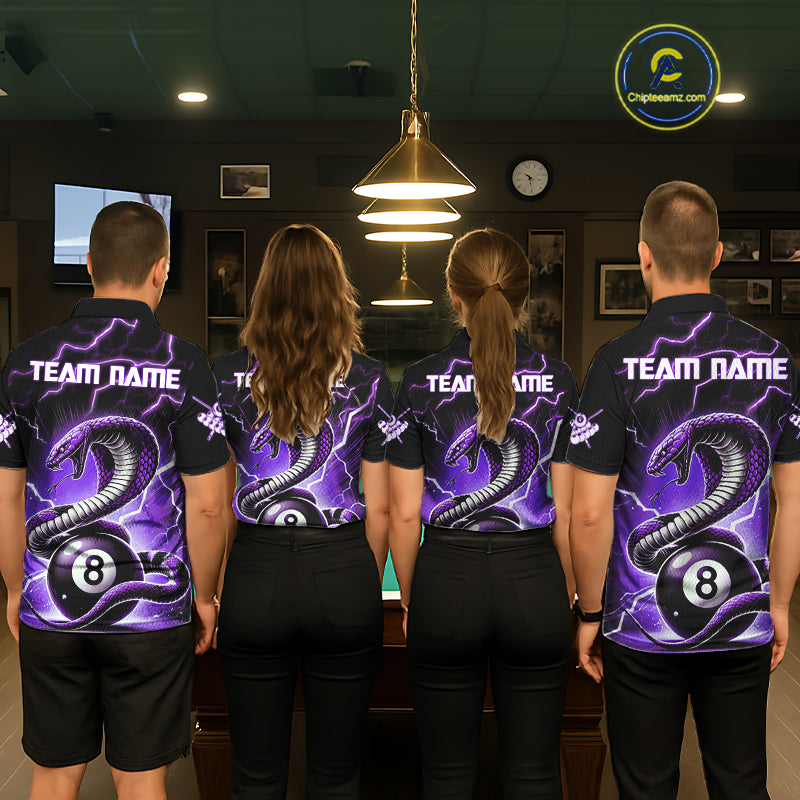 Purple 8 Ball Lightning Thunder Cobra Snake Billiard Shirt For Women Custom Pool Team Jersey TDM5875