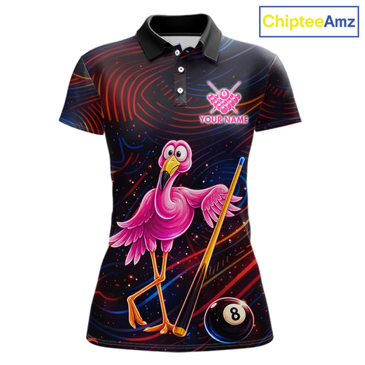 Funny Neon Flamingo 8 Ball Pool Billiard Shirt For Women Custom Billiard Team Jersey Polo & 1/4 Zip TDM6256