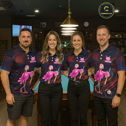 Funny Neon Flamingo 8 Ball Pool Billiard Shirt For Women Custom Billiard Team Jersey Polo & 1/4 Zip TDM6256