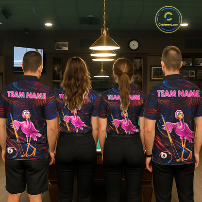 Funny Neon Flamingo 8 Ball Pool Billiard Shirt For Women Custom Billiard Team Jersey Polo & 1/4 Zip TDM6256