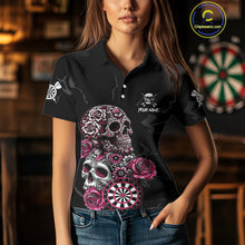 Load image into Gallery viewer, Personalized Pink Skull Roses Gothic Romance Darts Shirt For Women, Dart Jersey Outfit, Dart Gifts TDM4145