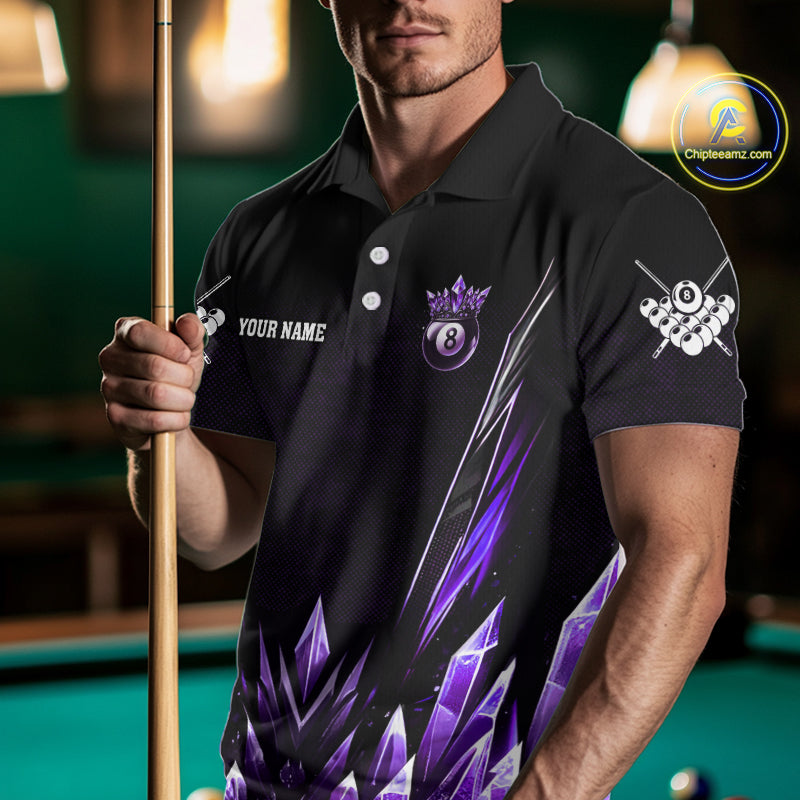 Personalized Purple Icy 8 Ball Pool Crown Billiard Shirt For Men, Funny Billiard Team Jerseys TDM4304