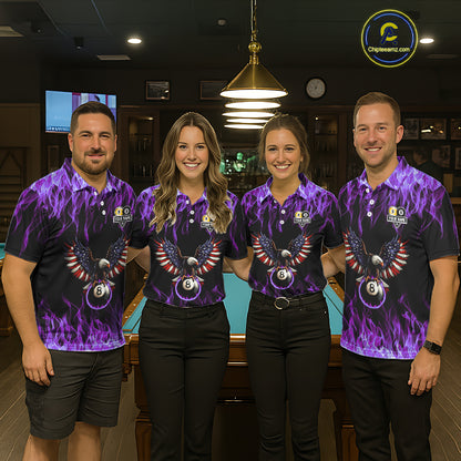 Purple Flaming American Flag Eagle 8 Ball & 9 Ball Billiard Shirt For Women Custom Pool Team Jersey TDM5653