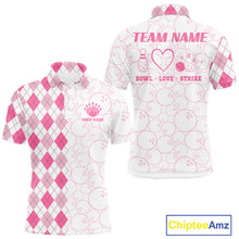 Load image into Gallery viewer, Personalized Pink Argyle Bowling Jersey For Men Custom Bowling Shirt Team Polo &amp; 1/4 Zip TDM6265
