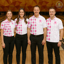 Load image into Gallery viewer, Personalized Pink Argyle Bowling Jersey For Men Custom Bowling Shirt Team Polo &amp; 1/4 Zip TDM6265
