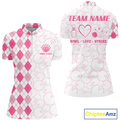 Personalized Pink Argyle Bowling Jersey For Women Custom Bowling Shirt Team Polo & 1/4 Zip TDM6265