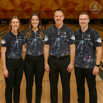 Grim Reaper And Roses Custom Bowling Shirt For Women, Bowling Team Jersey Polo & Quarter Zip TDM6272