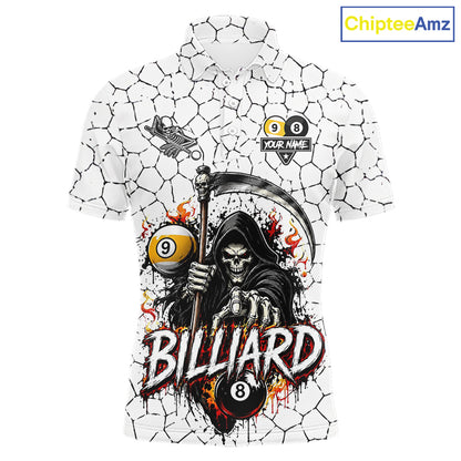 Grim Reaper 8 Ball & 9 Ball Pool Crack Pattern Billiard Shirt For Men Custom Billiard Team Jersey TDM7158