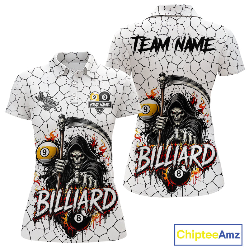 Grim Reaper 8 Ball & 9 Ball Pool Crack Pattern Billiard Shirt For Women Custom Billiard Team Jersey TDM7158