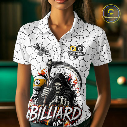 Grim Reaper 8 Ball & 9 Ball Pool Crack Pattern Billiard Shirt For Women Custom Billiard Team Jersey TDM7158