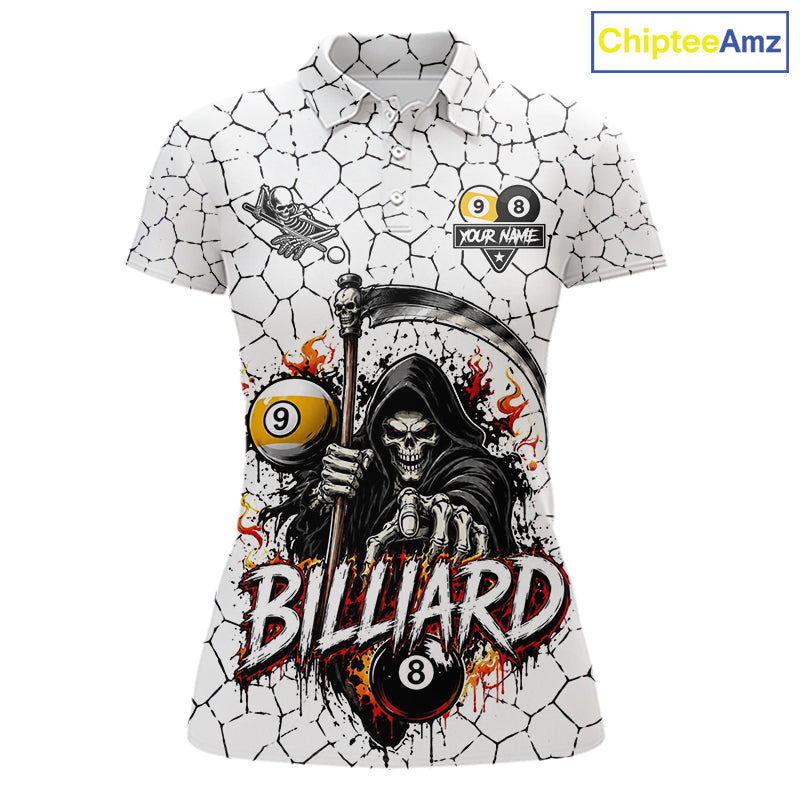 Grim Reaper 8 Ball & 9 Ball Pool Crack Pattern Billiard Shirt For Women Custom Billiard Team Jersey TDM7158