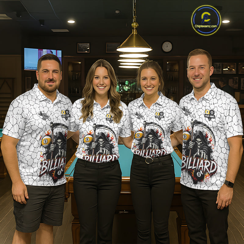 Grim Reaper 8 Ball & 9 Ball Pool Crack Pattern Billiard Shirt For Men Custom Billiard Team Jersey TDM7158