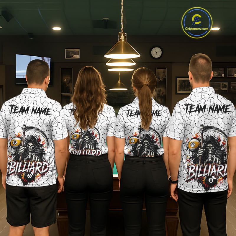 Grim Reaper 8 Ball & 9 Ball Pool Crack Pattern Billiard Shirt For Men Custom Billiard Team Jersey TDM7158