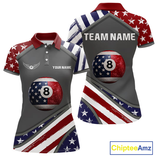 Patrioitc 8 Ball Pool Women Billiard Polo & 1/4-Zip Shirt Personalized Billiard Team Jersey NYN2376