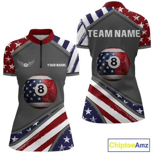 Patrioitc 8 Ball Pool Women Billiard Polo & 1/4-Zip Shirt Personalized Billiard Team Jersey NYN2376