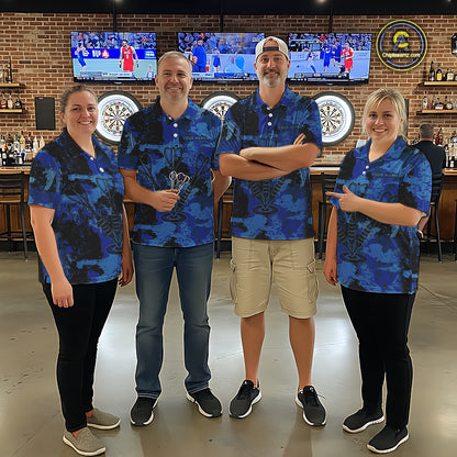 Custom Grunge Blue Camo Arrow Darts Shirts For Women, Retro Darts Jersey Team Polo & 1/4 Zip TDM5664