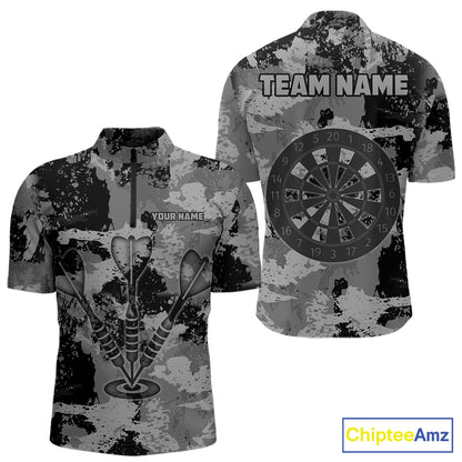 Custom Grunge Grey Camo Arrow Darts Shirts For Men, Retro Darts Jersey Team Polo & 1/4 Zip TDM5665