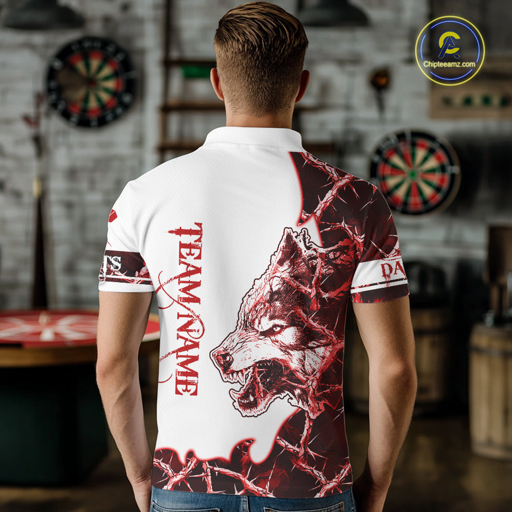 Red Thorny Camo Wolf Dart Shirts For Men Custom Camouflage Darts Jersey Team Polo & 1/4 Zip Shirt TDM5666