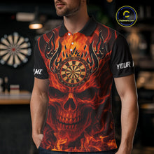 Load image into Gallery viewer, Orange Flaming Skull Men's Dart Jerseys Custom Dart Fire Lightning Darts Team Shirt Polo &amp; 1/4 Zip TDM3856