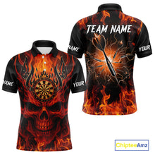 Load image into Gallery viewer, Orange Flaming Skull Men's Dart Jerseys Custom Dart Fire Lightning Darts Team Shirt Polo &amp; 1/4 Zip TDM3856