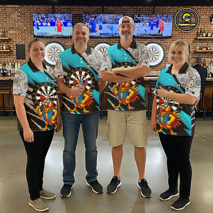 Personalized Rooster Funny Darts Shirt For Men Custom Darts Team Jersey Polo & 1/4 Zip |Blue TDM6279