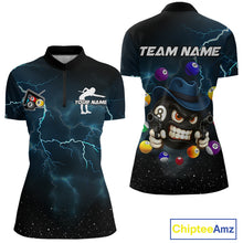 Load image into Gallery viewer, Blue Funny 8 Ball Pool Billiard Shirt For Women Custom Thunder Lightning Billiard Team Jersey TDM5397