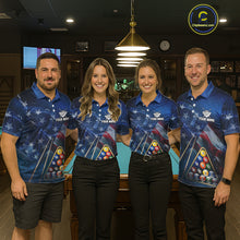 Load image into Gallery viewer, American Flag Blue Galaxy Billiard Shirt For Women Custom 8 Ball Pool Team Jersey Polo &amp; 1/4 Zip TDM5885