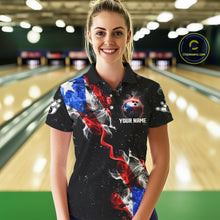 Load image into Gallery viewer, Personalize Puerto Rico Flag Smoke Bowling Shirt For Women Custom Patriotic Bowling Team Jersey TDM6022