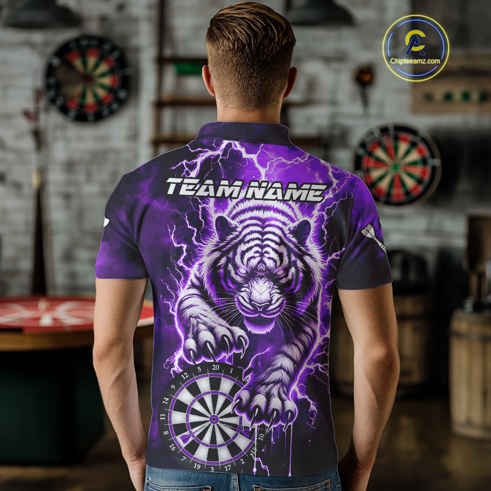 Personalized Thunder Lightning Tiger Dart Shirts For Men Custom 3D Dart League Team Jersey|Purple TDM3860
