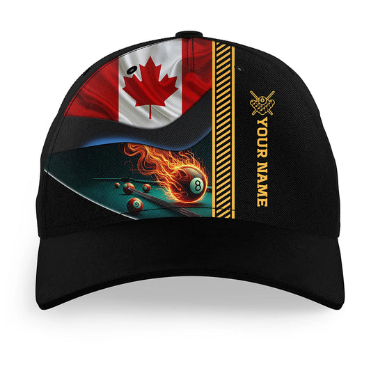 Personalized Canada Flag Flaming 8 Ball Pool Billiard Caps Custom Name Patriotic Top Hats Billiard TDM1975