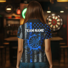 Load image into Gallery viewer, Custom Blue Grunge US Flag Patriotic Darts Shirt For Women, Retro Darts Board Darts Team Jerseys TDM2184