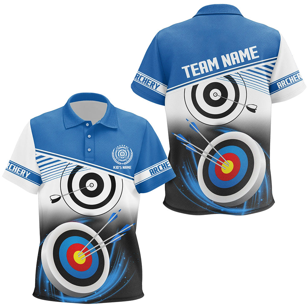 Personalized Name Archery Polo Shirts For Kid Custom Blue Archery 3d Target Shirts, Archery Uniform TDM0529