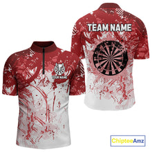Load image into Gallery viewer, Personalized Red Grunge Darts Jerseys For Men Custom Darts Team Shirts Polo &amp; Quarter Zip TDM5894